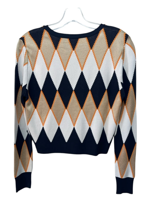 Zara Size S Navy blue, Gold & Orange Polyamide Scoop Neck Long Sleeve Top Navy blue, Gold & Orange / S