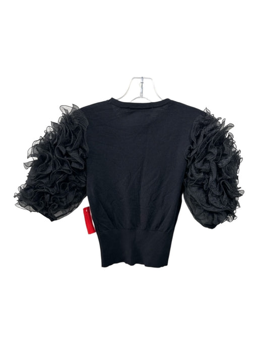 Zara Size M Black Polyester Short Puff Sleeve Ruffle Sleeve Detail Ribbed Top Black / M