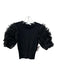 Zara Size M Black Polyester Short Puff Sleeve Ruffle Sleeve Detail Ribbed Top Black / M