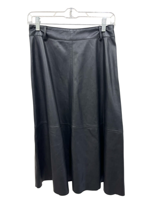 Zara Size S Black Faux Leather Side Zip Belt Loops A Line Midi Skirt Black / S
