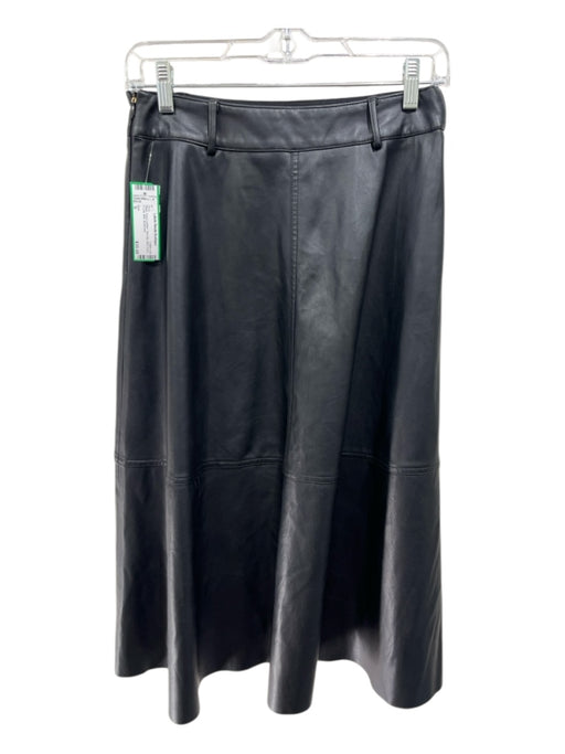 Zara Size S Black Faux Leather Side Zip Belt Loops A Line Midi Skirt Black / S