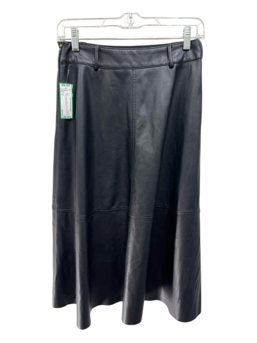Zara Size S Black Faux Leather Side Zip Belt Loops A Line Midi Skirt Black / S