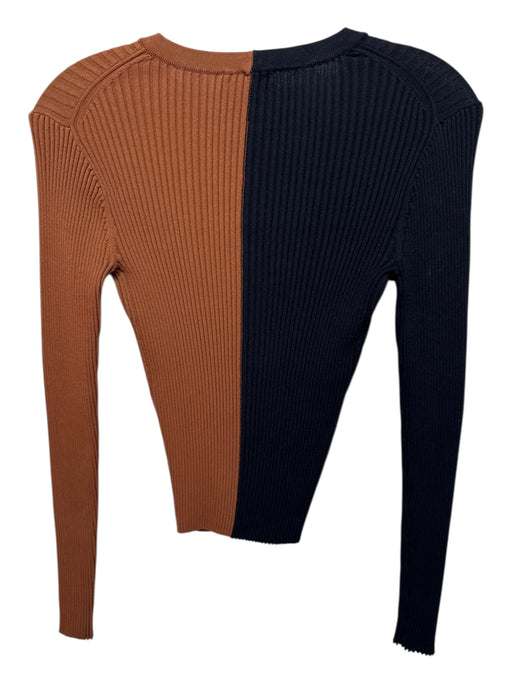 Staud Size S Black & Brown Viscose Blend Long Sleeve Color Block Ribbed Top Black & Brown / S