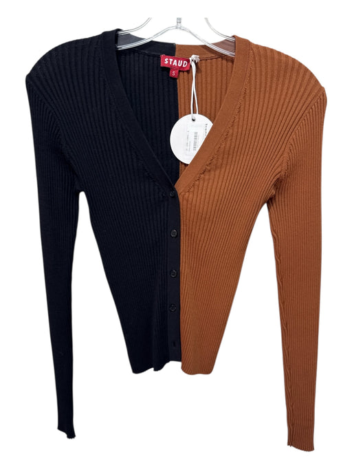 Staud Size S Black & Brown Viscose Blend Long Sleeve Color Block Ribbed Top Black & Brown / S