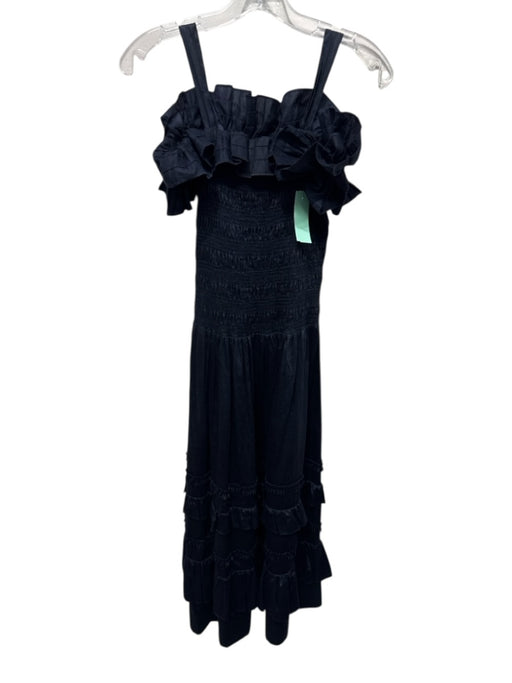Rebecca Taylor Size 0 Navy Sleeveless Ruffle Collar smocked Midi Tiered Dress Navy / 0