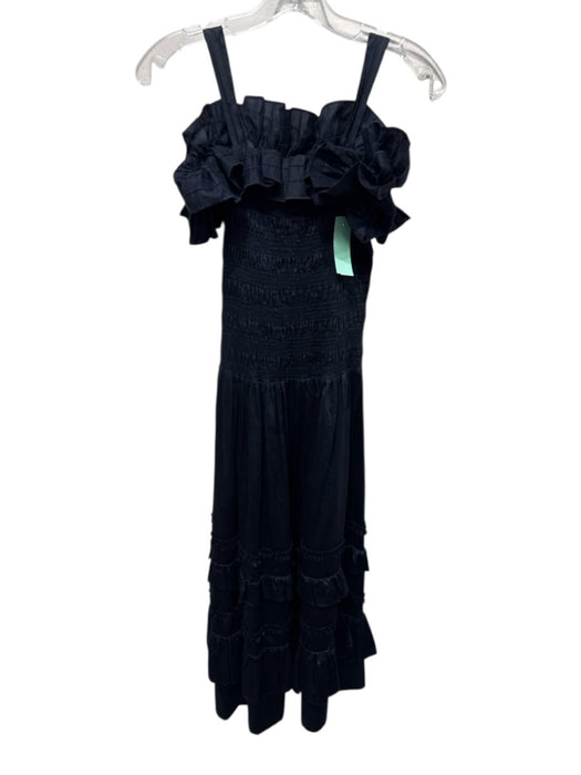 Rebecca Taylor Size 0 Navy Sleeveless Ruffle Collar smocked Midi Tiered Dress Navy / 0