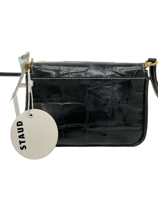 Staud Black Faux Croc Crossbody Magnetic Flap Chain Bag Black / Mini