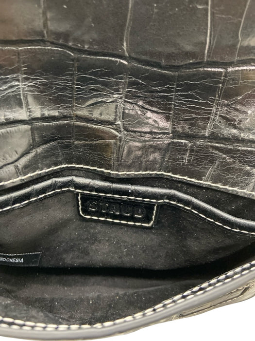 Staud Black Faux Croc Crossbody Magnetic Flap Chain Bag Black / Mini