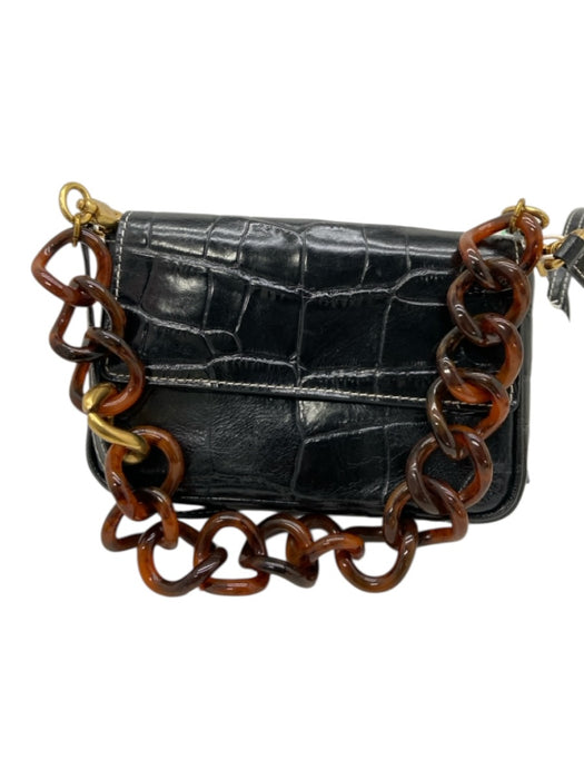 Staud Black Faux Croc Crossbody Magnetic Flap Chain Bag Black / Mini