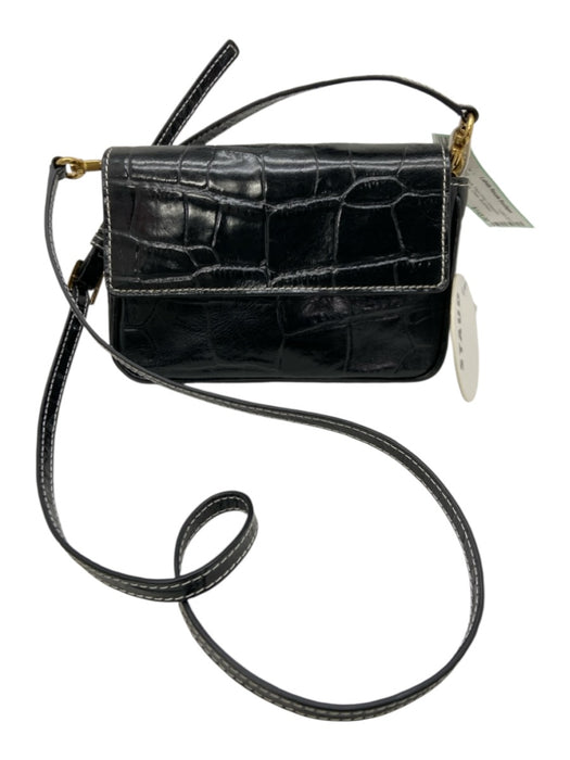 Staud Black Faux Croc Crossbody Magnetic Flap Chain Bag Black / Mini