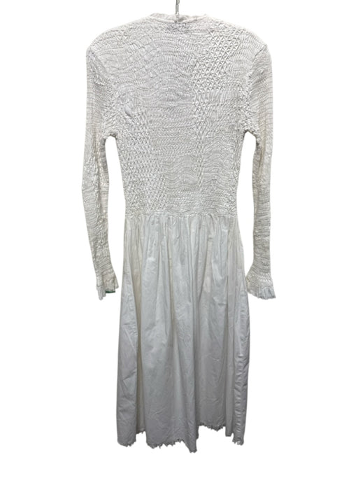 Sea New York Size White Cotton Long Sleeve smocked V Neck Maxi Dress White