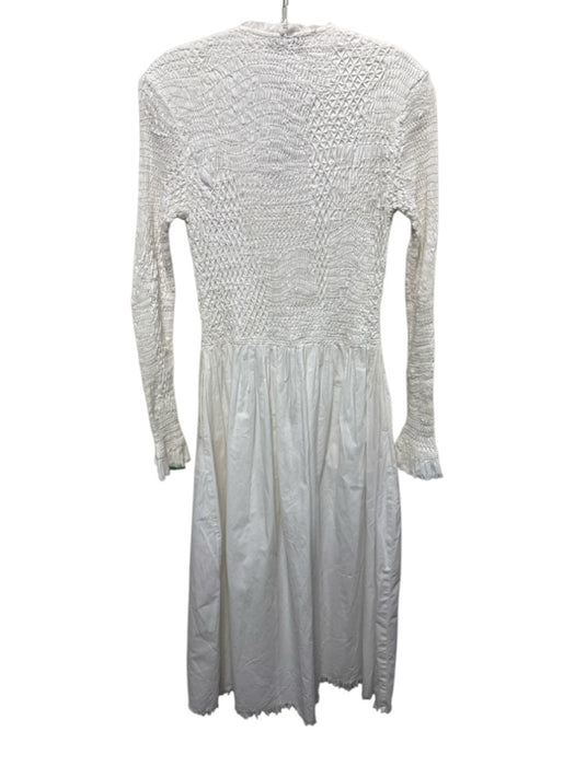 Sea New York Size White Cotton Long Sleeve smocked V Neck Maxi Dress White