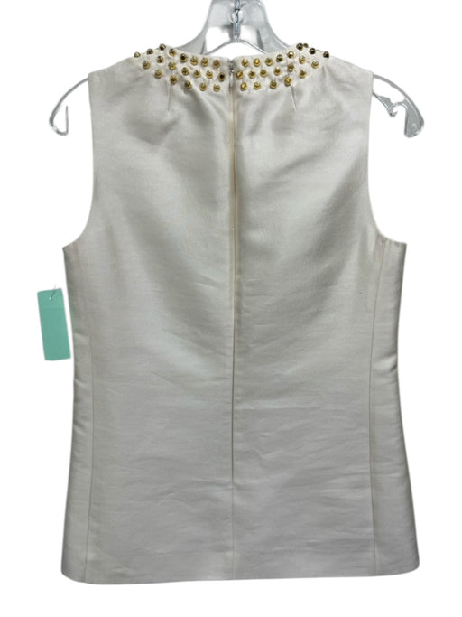 Michael Kors Size 4 White & Gold Wool & Silk Sleeveless Jeweled Back Zip Top White & Gold / 4