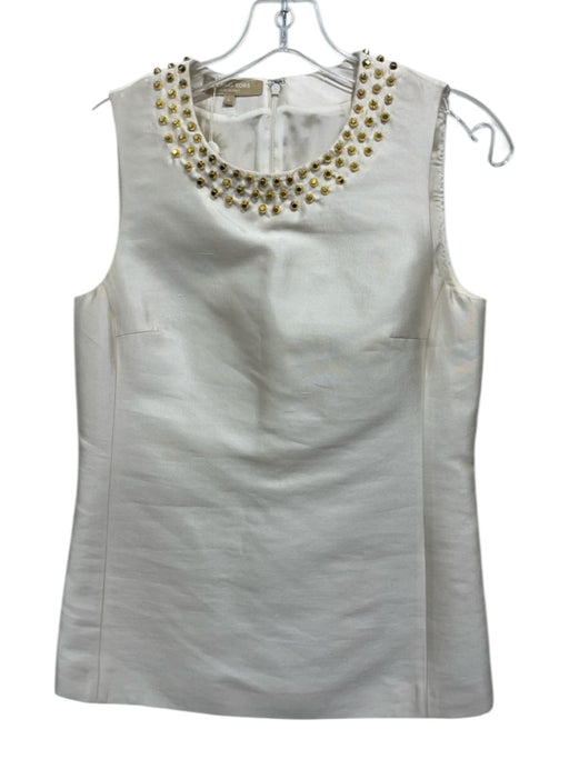 Michael Kors Size 4 White & Gold Wool & Silk Sleeveless Jeweled Back Zip Top White & Gold / 4