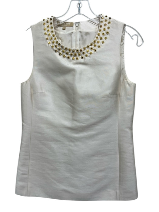 Michael Kors Size 4 White & Gold Wool & Silk Sleeveless Jeweled Back Zip Top White & Gold / 4
