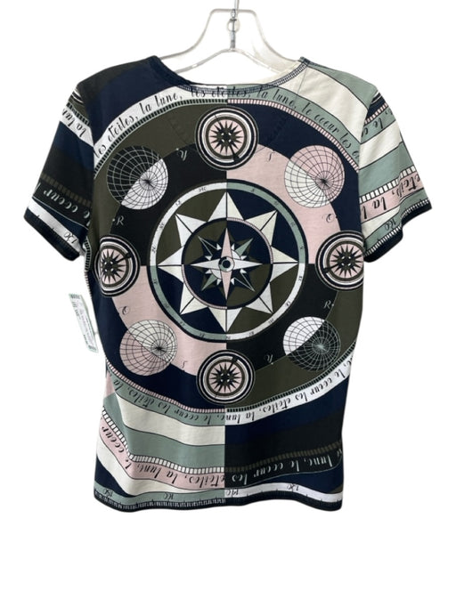 Tory Burch Size XXS White, Navy, Multi Cotton All Over Print T Shirt Logo Top White, Navy, Multi / XXS