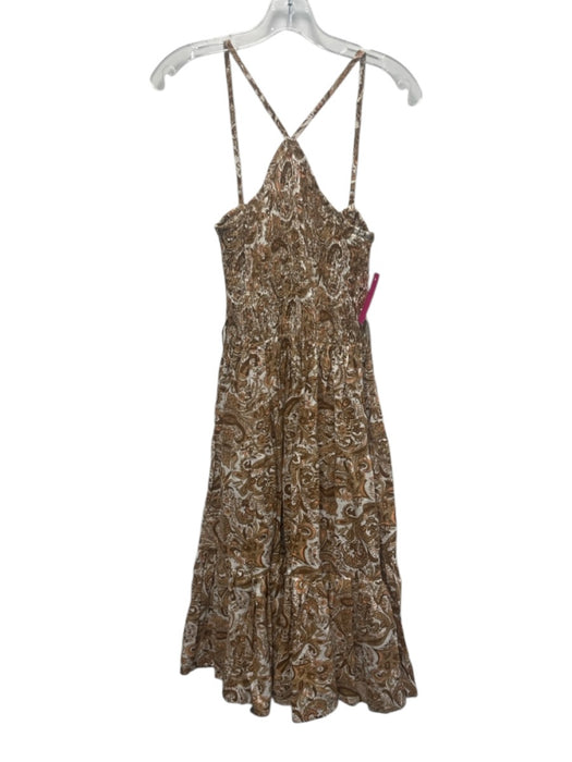 Lusana Size 6 Beige, Brown, Orange Linen Sleeveless Paisley Print Midi Dress Beige, Brown, Orange / 6