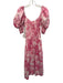 S/W/F Size S Pink & White Cotton Short Puff Sleeve Smocked Bodice Tie Dye Dress Pink & White / S