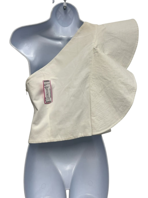 AMUR Size 4 White Cotton & Viscose One Shoulder Ruffle Cap Sleeve Pleated Top White / 4