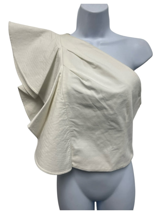 AMUR Size 4 White Cotton & Viscose One Shoulder Ruffle Cap Sleeve Pleated Top White / 4