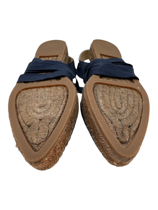 J Crew Shoe Size 9 Navy Blue Canvas Espadrille Ankle Tie Pointed Toe Flats Navy Blue / 9