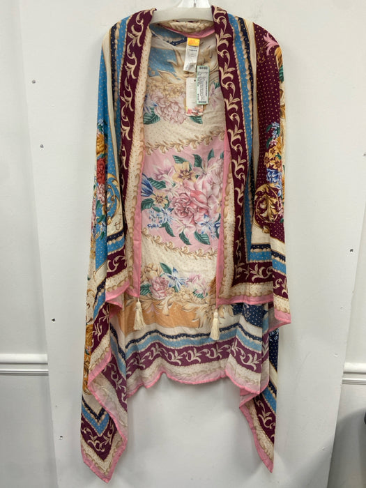 Agua Bendita Red, Beige & Multi Viscose Floral Tassel Detail Cover-Up Shawl