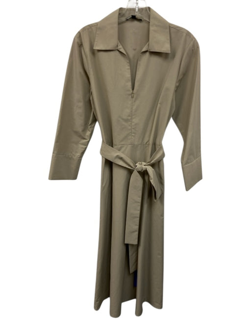 Kal Rieman Size XS Beige Cotton Blend Tie Waist 1/4 Zip V Neck Collared Dress Beige / XS