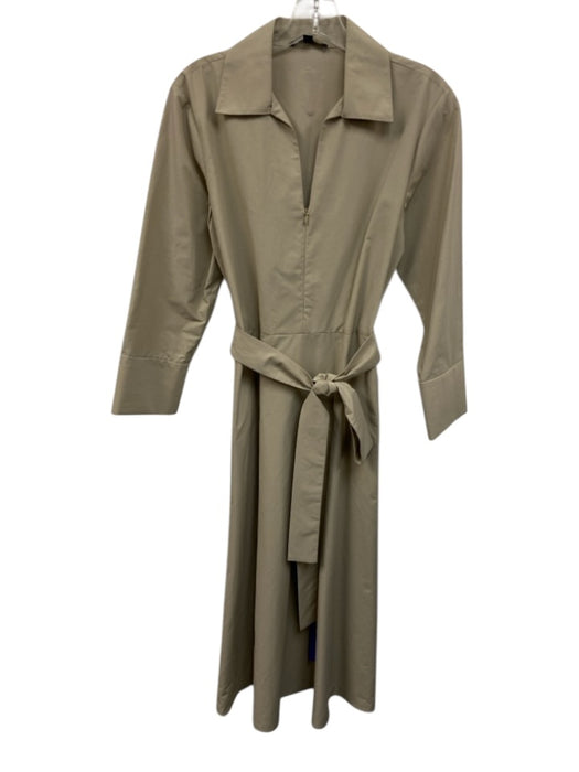 Kal Rieman Size XS Beige Cotton Blend Tie Waist 1/4 Zip V Neck Collared Dress Beige / XS