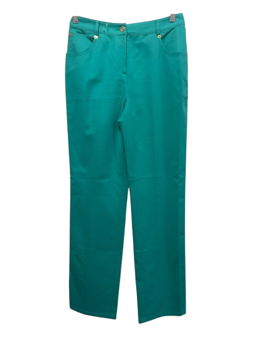St. John Size 2 Seafoam Green Cotton Blend Zip & Button Gold Accent Pants Seafoam Green / 2