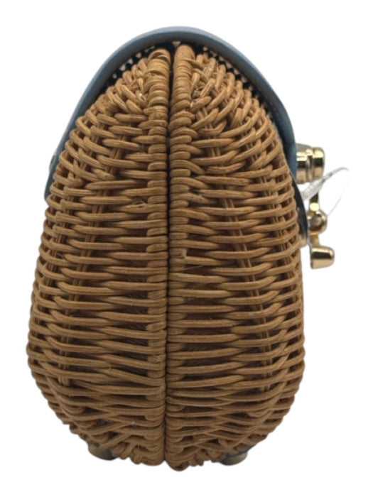 J. McLaughlin Light Blue & Tan Wicker Leather Detail Woven Swivel clasp Clutch Light Blue & Tan