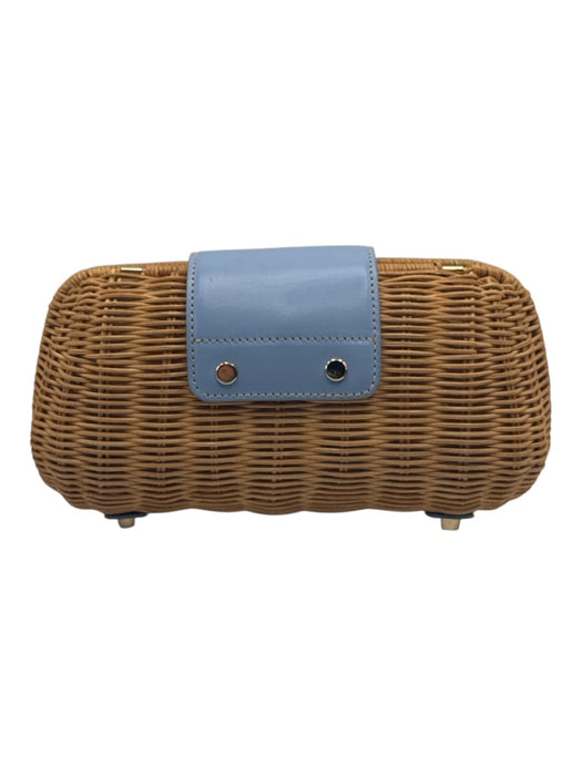 J. McLaughlin Light Blue & Tan Wicker Leather Detail Woven Swivel clasp Clutch Light Blue & Tan