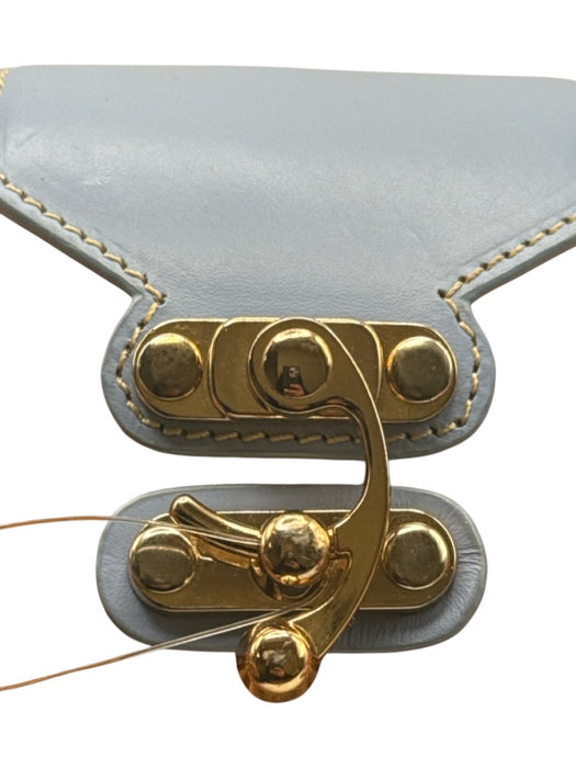 J. McLaughlin Light Blue & Tan Wicker Leather Detail Woven Swivel clasp Clutch Light Blue & Tan