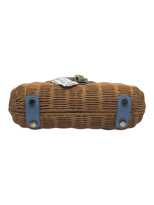 J. McLaughlin Light Blue & Tan Wicker Leather Detail Woven Swivel clasp Clutch Light Blue & Tan
