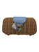J. McLaughlin Light Blue & Tan Wicker Leather Detail Woven Swivel clasp Clutch Light Blue & Tan