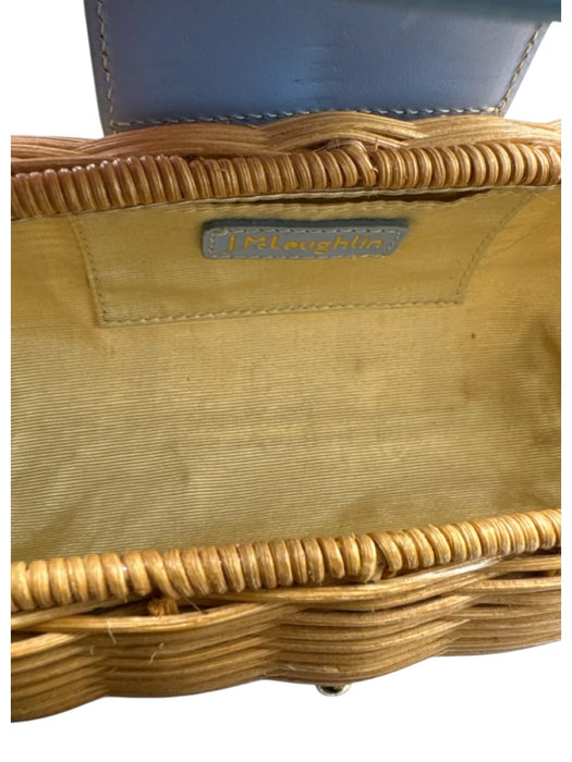 J. McLaughlin Light Blue & Tan Wicker Leather Detail Woven Swivel clasp Clutch Light Blue & Tan