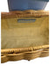 J. McLaughlin Light Blue & Tan Wicker Leather Detail Woven Swivel clasp Clutch Light Blue & Tan