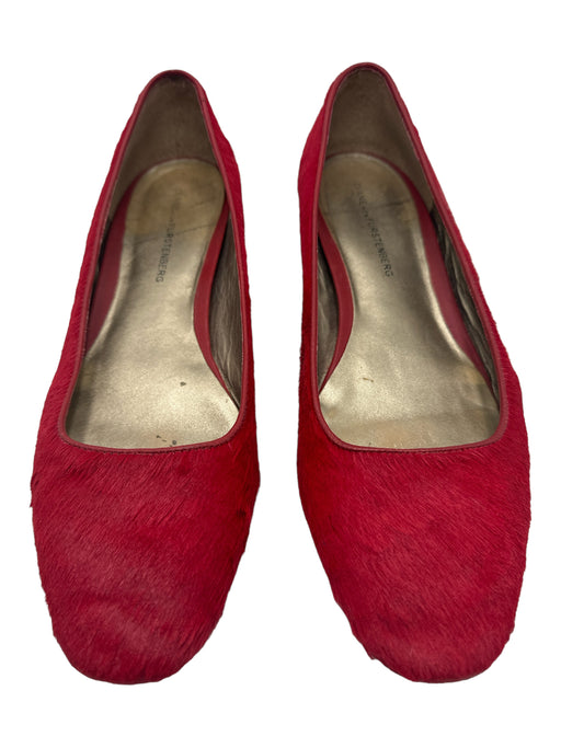 Diane Von Furstenberg Shoe Size 10 Red Pony Hair Square Toe Slip On Flats Red / 10