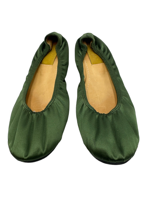 Lanvin Shoe Size 10.5 Green Satin round toe Elastic Back Ballet Flats Green / 10.5