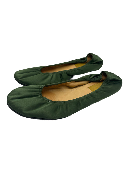 Lanvin Shoe Size 10.5 Green Satin round toe Elastic Back Ballet Flats Green / 10.5