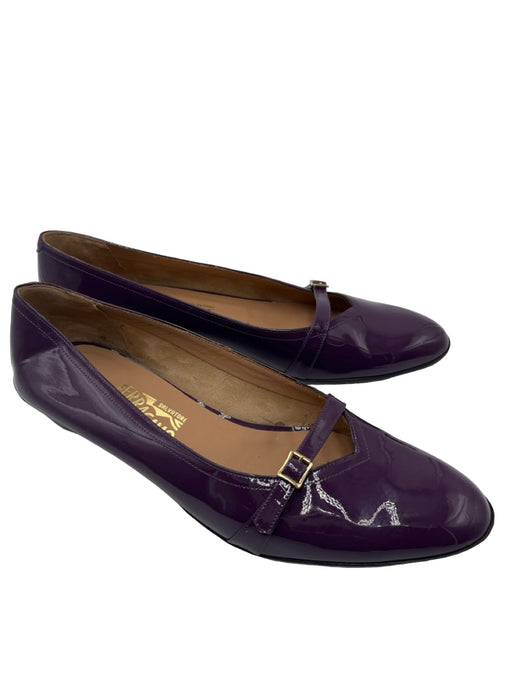 Salvatore Ferragamo Shoe Size 10.5 Purple Patent Cut Out Buckle Detail Flats Purple / 10.5