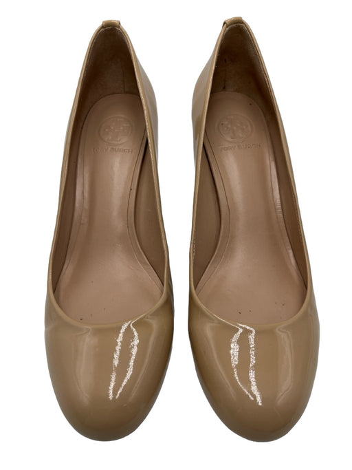 Tory Burch Shoe Size 10.5 Nude Beige Patent Leather round toe Midi Heel Pumps Nude Beige / 10.5