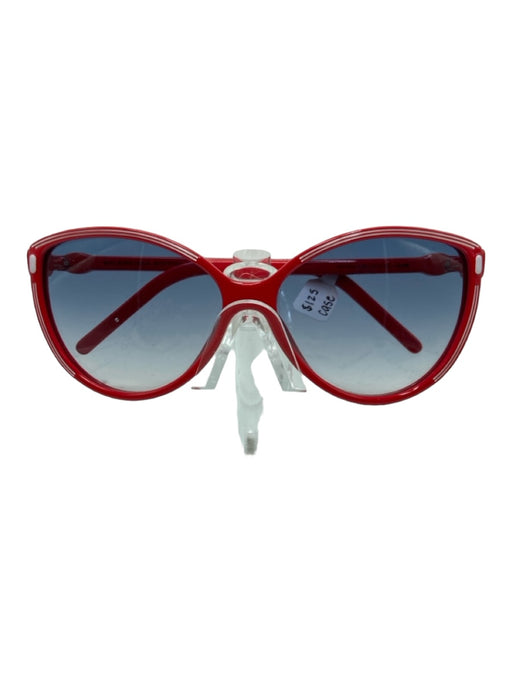 Balenciaga Red Plastic round Oversized Stripe Detail Case & Cloth Sunglasses Red