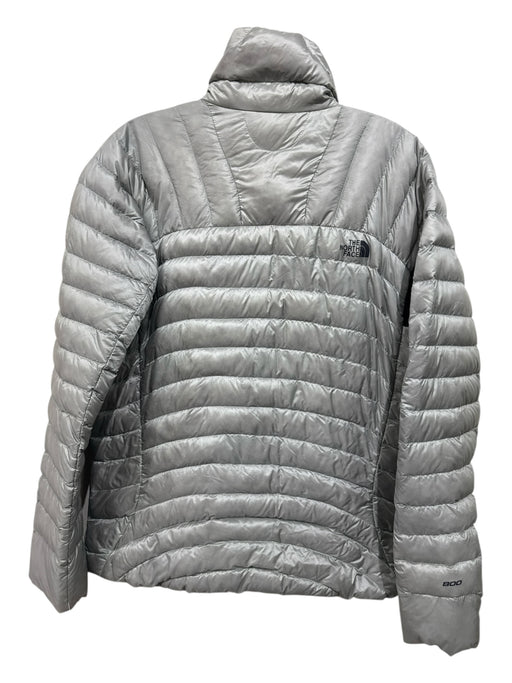 The North Face Size L Light Gray Nylon Goose Down High Neck Zip Front Jacket Light Gray / L