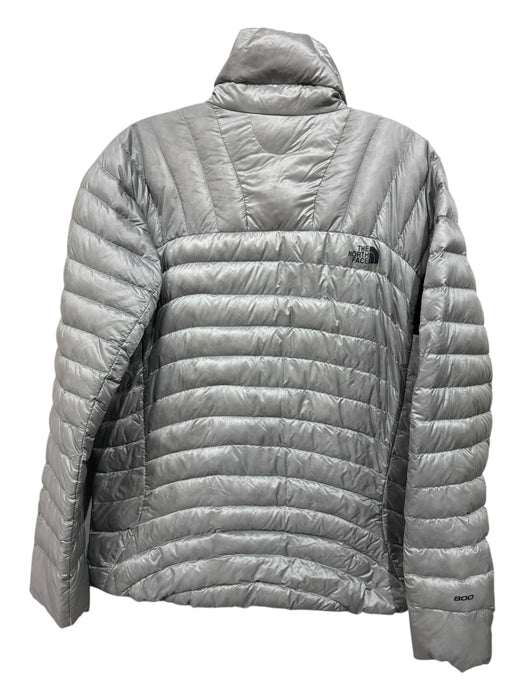 The North Face Size L Light Gray Nylon Goose Down High Neck Zip Front Jacket Light Gray / L