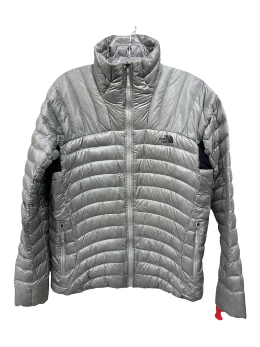 The North Face Size L Light Gray Nylon Goose Down High Neck Zip Front Jacket Light Gray / L
