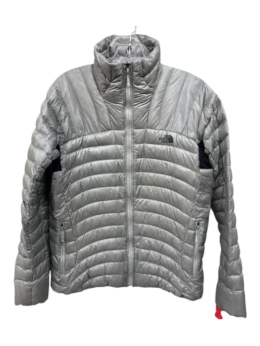 The North Face Size L Light Gray Nylon Goose Down High Neck Zip Front Jacket Light Gray / L