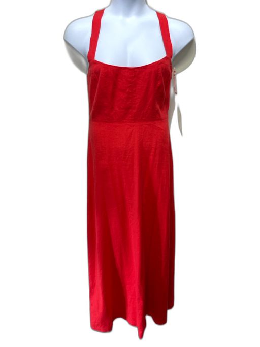 Theory Size 10 Red Linen & Lyocell Sleeveless Maxi Criss Cross Back Dress Red / 10