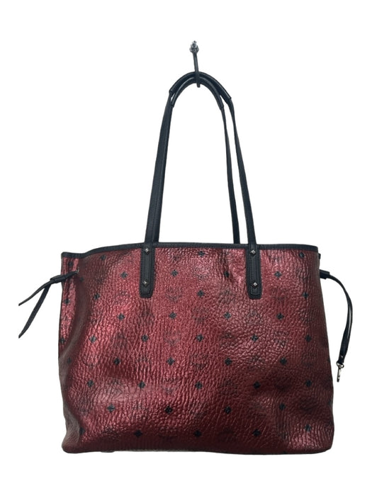 MCM Black & Red Leather Monogram Tote Shoulder Bag Silver hardware Bag Black & Red / L