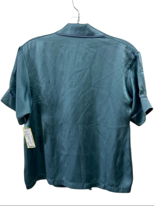 Araks Size Small Teal & Gray Silk Short Sleeve Pocket Button Up & Collar Top Teal & Gray / Small