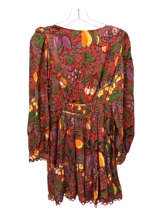 Rhode Size 8 Red & Multi Viscose Long Sleeve V Neck All Over Print Dress Red & Multi / 8